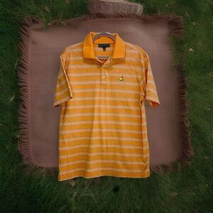 Masters Collection Orange Blue Striped Jersey Polo Sz L  Golf